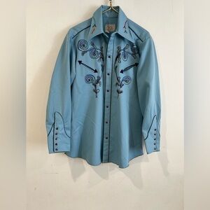 H bar C rose western shirt blue size-16 1/2  
CALIFORIVIA RANCHWEAR  70S VTG